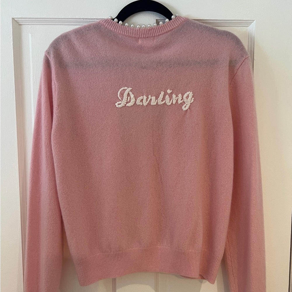 NWT Minnie Rose Pink Cashmere embroidered  'Darling' Cardigan sweater.
